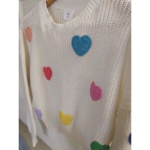 Luna Ivy size small women's ivory knit sweater with crochet hearts cardigan
